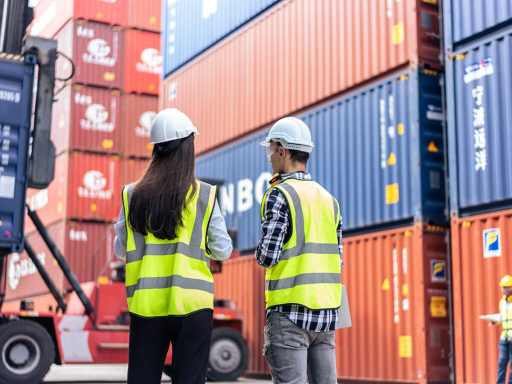 Workers on a shipping port